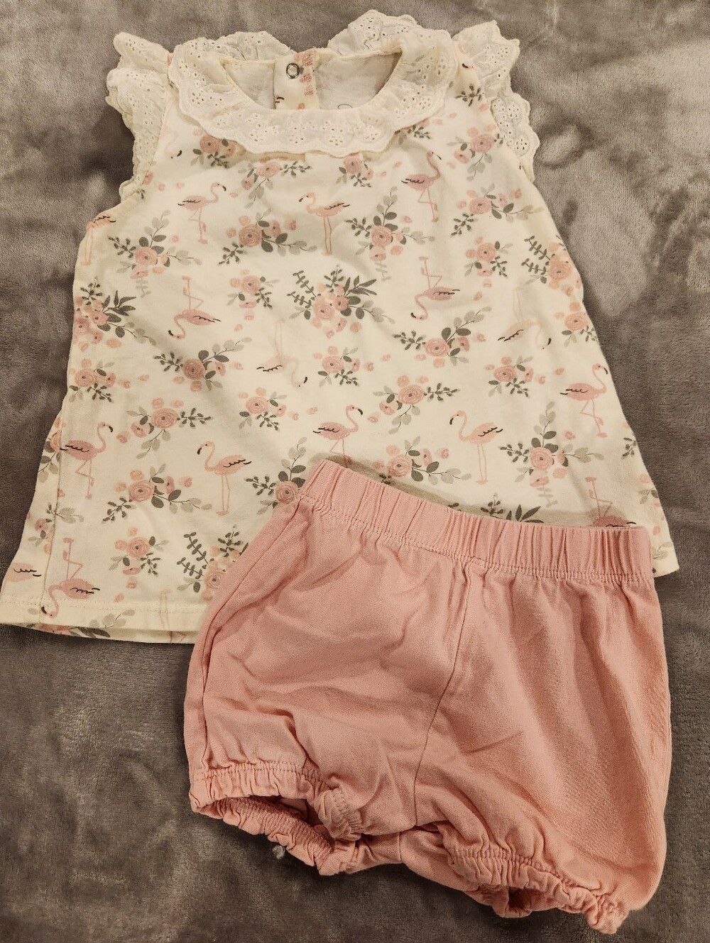 Baby Girl Flamingo Floral Top & Dusty Pink Bloomers Set, Size 18M